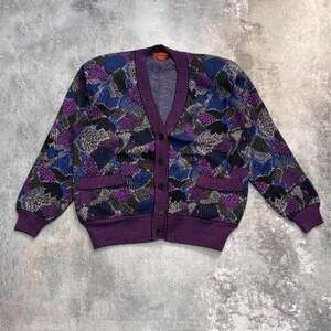 Vintage Missoni Uomo Knit Geometric Cardigan Sweater! Purple.